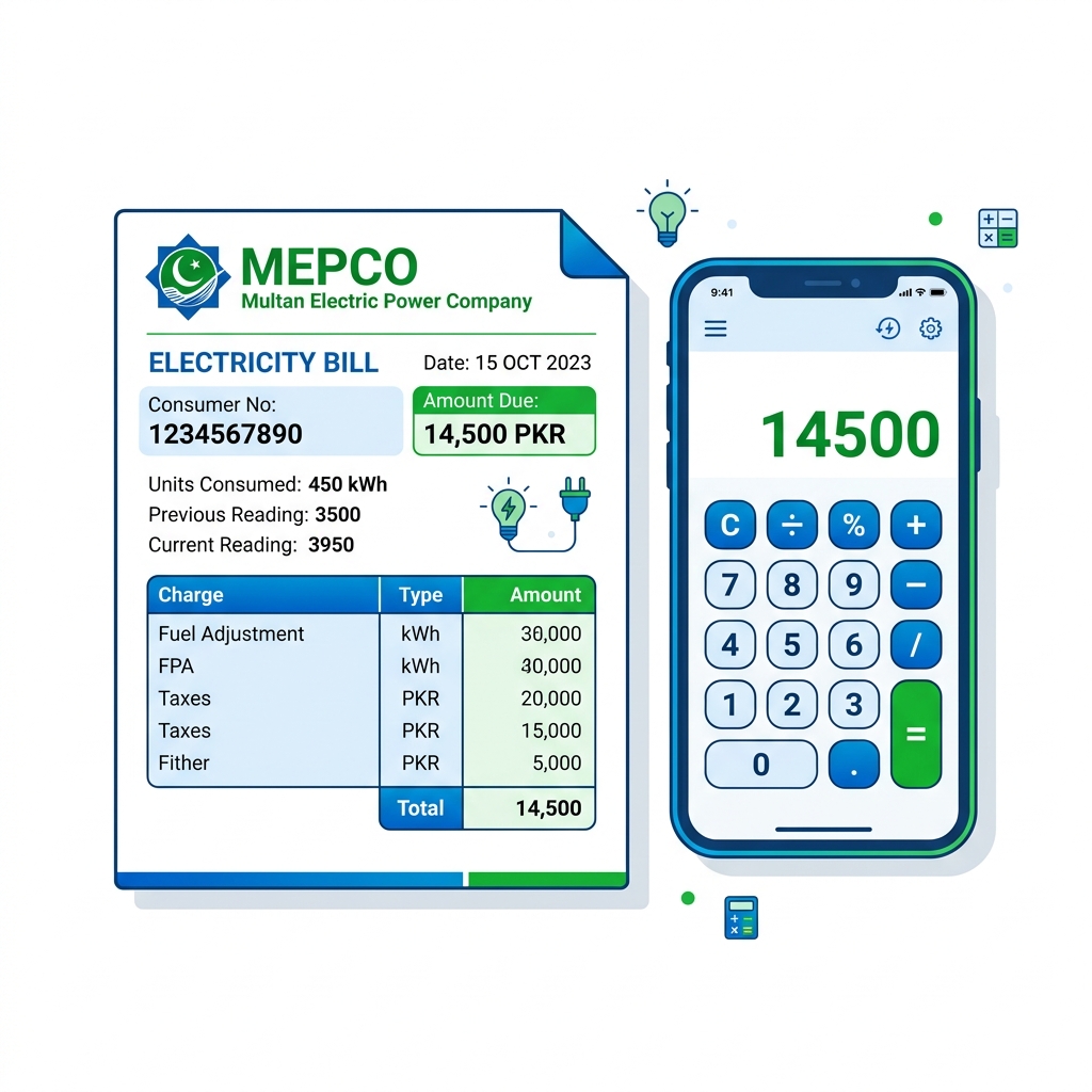 MEPCO Electricity Bill Calculator Interface