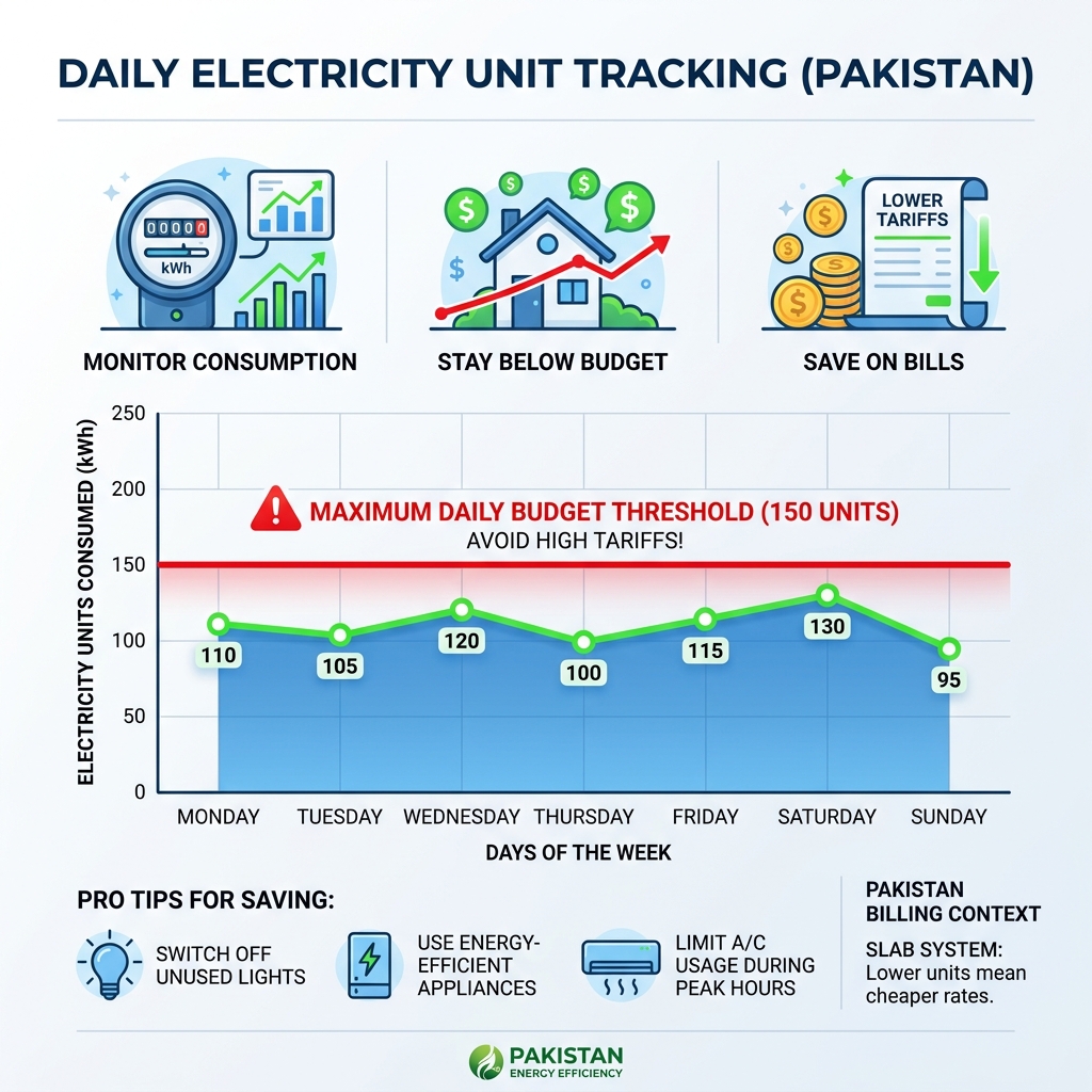 Graph showing daily unit tracking against a maximum budget line