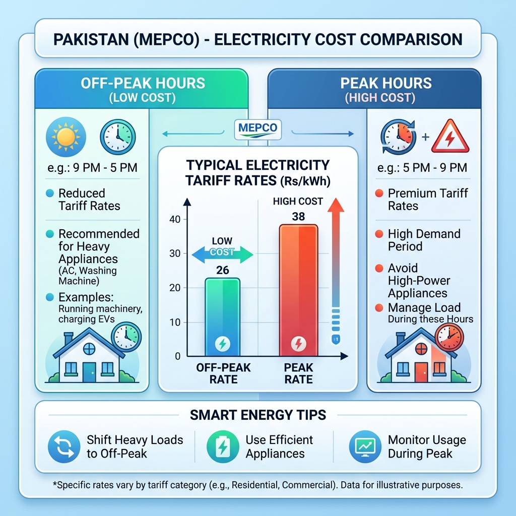 Graph comparing Peak vs Off-Peak rates and consumption